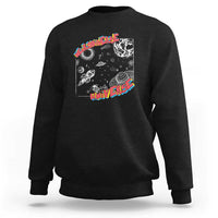 Black crewneck sweatshirt with colorful space brain graphic on the chest