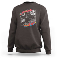 Dark chocolate brown crewneck sweatshirt with colorful space brain graphic on the chest