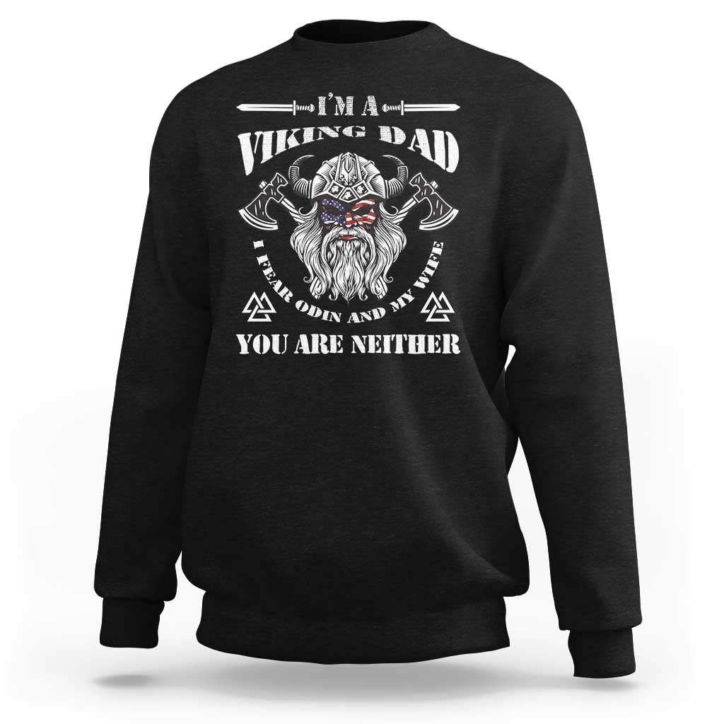 Black crewneck sweatshirt with Viking-style graphic and You are neither text