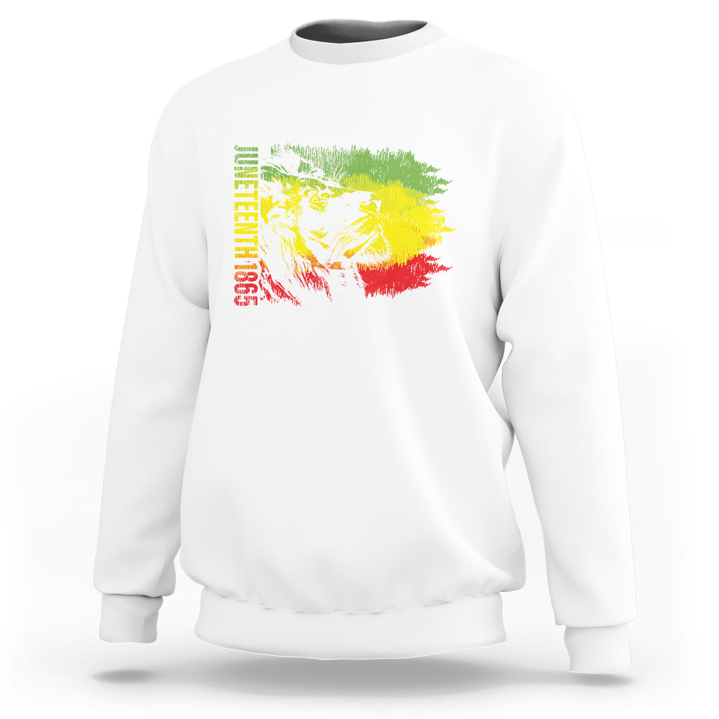 White crewneck sweatshirt with colorful lion portrait graphic on the chest