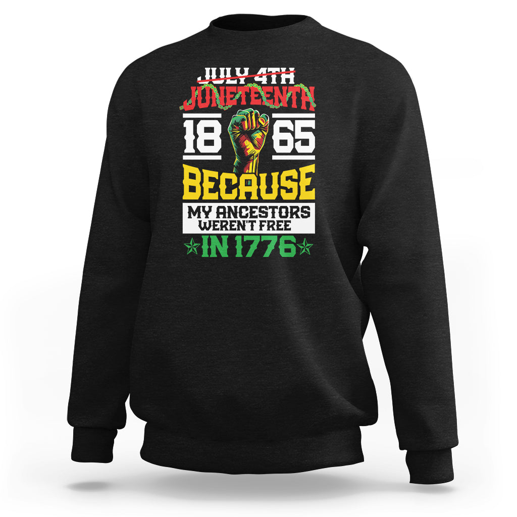 Black Juneteenth sweatshirt with colorful front graphic print and crew neck