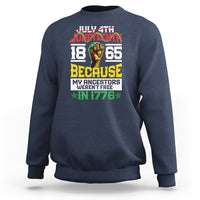 Navy Juneteenth sweatshirt with colorful front graphic print and crew neck