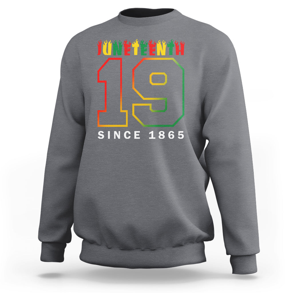 Charcoal Juneteenth sweatshirt with large 19 graphic and “SINCE 1865” text