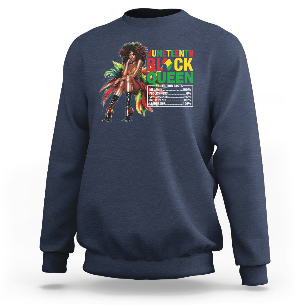 Steel blue crewneck sweatshirt with Juneteenth Black Queen graphic on chest