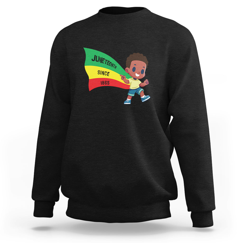 Kids crewneck sweatshirt in dark charcoal with Juneteenth graphic on front