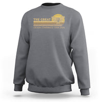 Gray crewneck sweatshirt with yellow cicada tour graphic on chest