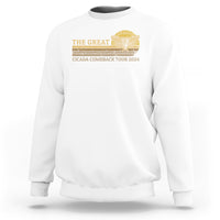 White crewneck sweatshirt with yellow cicada tour graphic on chest
