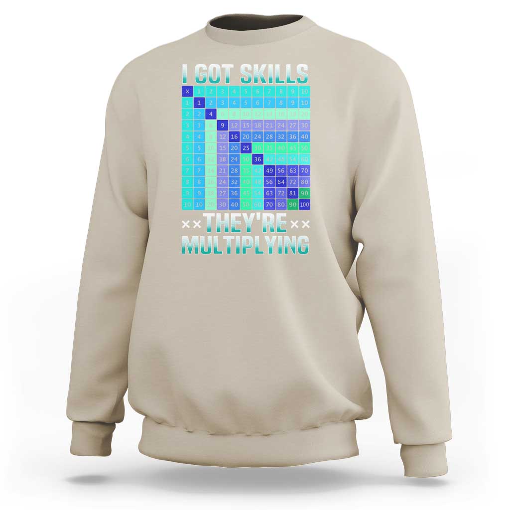 Sand cream crewneck sweatshirt with colorful math skills graphic on front