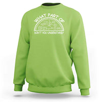 Lime green sweatshirt with white math quote graphic across chest