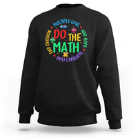 Black math-themed sweatshirt with 'DO THE MATH' colorful circular graphic