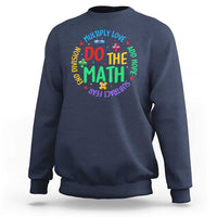 Navy math-themed sweatshirt with 'DO THE MATH' colorful circular graphic
