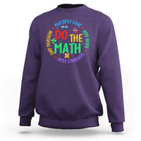 Purple math-themed sweatshirt with 'DO THE MATH' colorful circular graphic