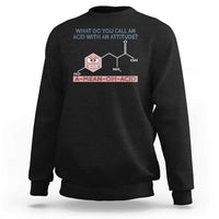 Black chemistry graphic sweatshirt with molecule and acid text on chest