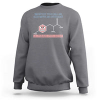 Heather gray chemistry graphic sweatshirt with molecule and acid text on chest