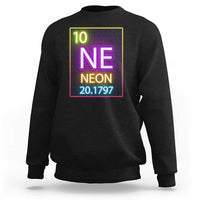 Black crewneck sweatshirt with neon periodic table “NE 20.1797” graphic on chest