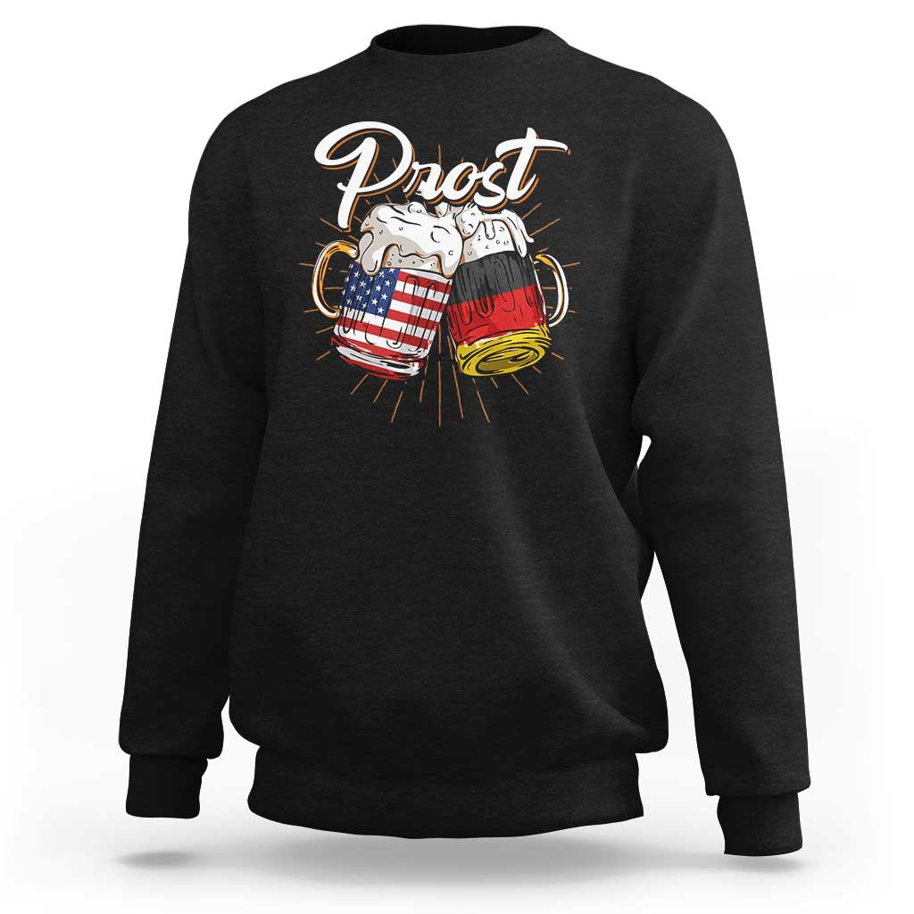Men's black sweatshirt with crewneck and 'Prost' beer mug graphic on front