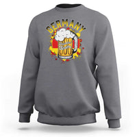 Gray crewneck sweatshirt with Germany beer mug graphic and foam hat