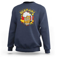 Royal blue crewneck sweatshirt with Germany beer mug graphic and foam hat