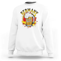 White crewneck sweatshirt with Germany beer mug graphic and foam hat