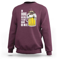 Maroon sweatshirt with "Dog Beers" dog graphic and pint illustration on back