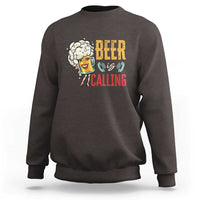Charcoal beer calling sweatshirt with beer mug graphic on chest