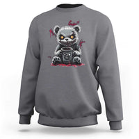 Charcoal crewneck Halloween sweatshirt with emo bear and skull coffee graphic on front