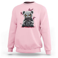 Light Pink crewneck Halloween sweatshirt with emo bear and skull coffee graphic on front