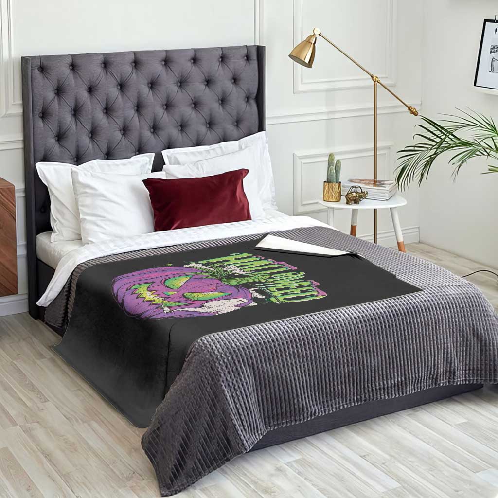 Funny Halloween Throw Blanket Halloweed Pumpkin Weed Cannabis Smoking - Wonder Print Shop