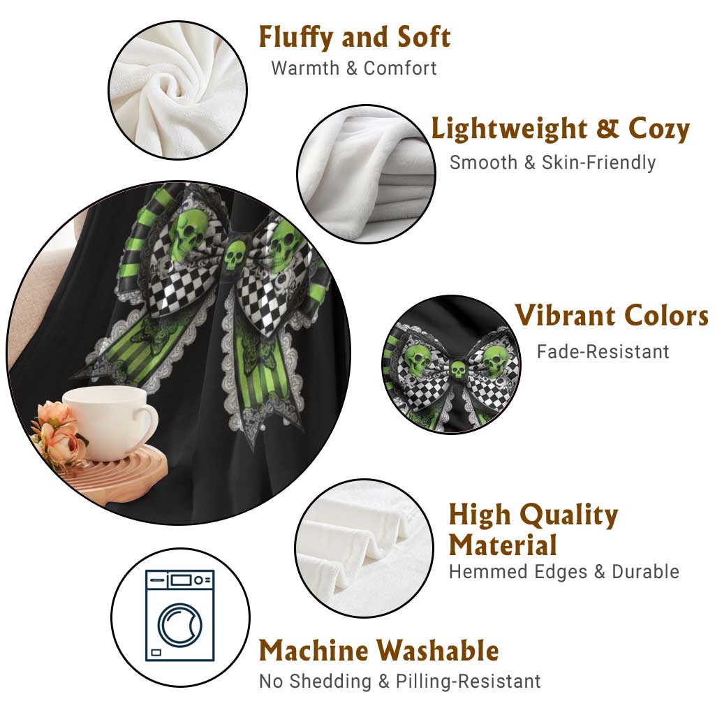 Coquette Halloween Throw Blanket Spooky Bow Skull - Wonder Print Shop