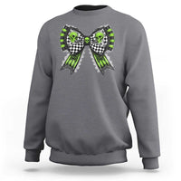 Charcoal gray Halloween sweatshirt with skull bows graphic on chest