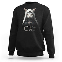 Black sweatshirt with front cat nun graphic and “The Cat” text