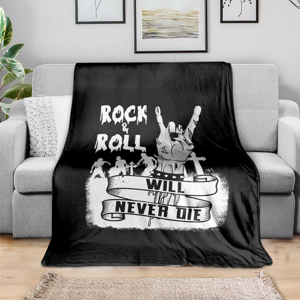 Halloween Rock N Roll Throw Blanket Will Never Die Zombie - Wonder Print Shop