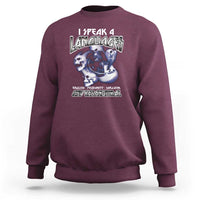 Maroon crewneck sweatshirt with ghost graphic and I Speak 4 Languages print
