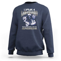 Navy crewneck sweatshirt with ghost graphic and I Speak 4 Languages print