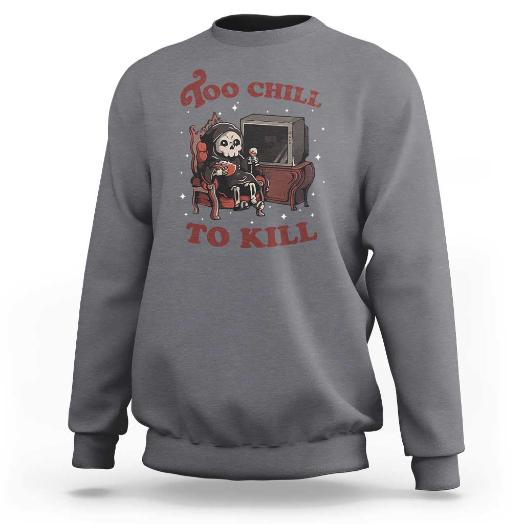 Charcoal sweatshirt with cartoon grim reaper graphic and "TO KILL" text.