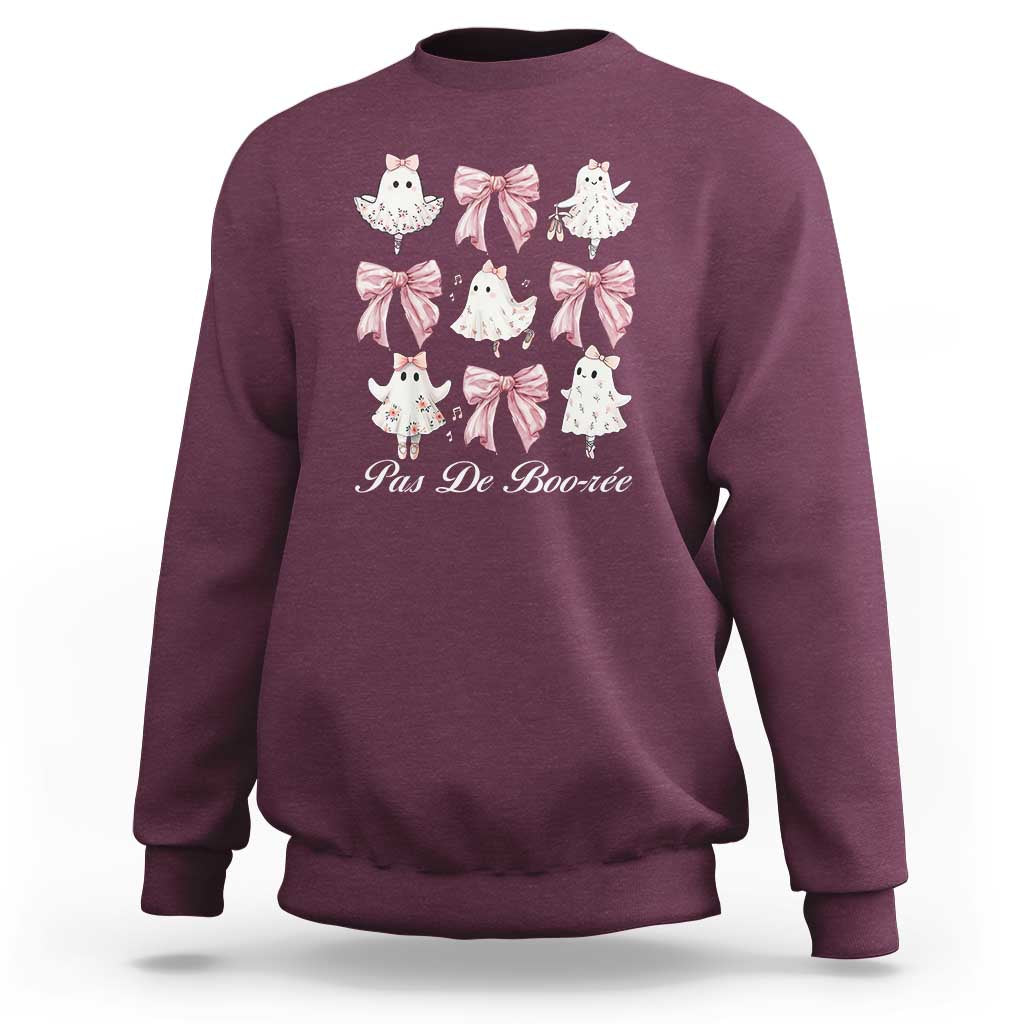Maroon Halloween sweatshirt with ghost ballerinas and Pas De Boo-rée text