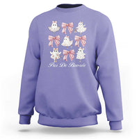 Lavender sweatshirt with ghost ballerina and pink bow graphic