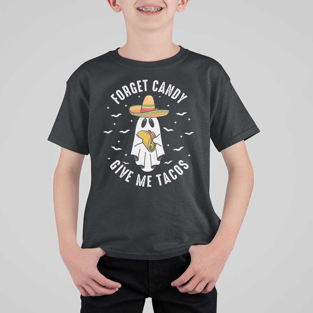 Mexico Halloween T Shirt For Kid Forget Candy Give Me Tacos Cute Mexican Ghost - Wonder Print Shop