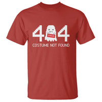 Red Halloween T-shirt with pixel 404 error “customer not found” graphic