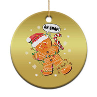 Gold circular gingerbread snap holiday ornament with striped “Oh Snap!” caption
