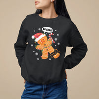 Black crewneck sweatshirt with “OH SNAP!” gingerbread graphic center chest.