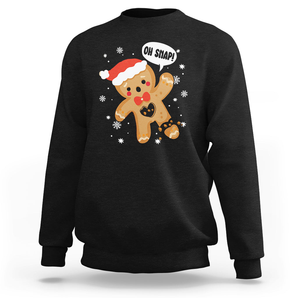 Black Christmas sweatshirt with gingerbread graphic and 'OH SNAP!'
