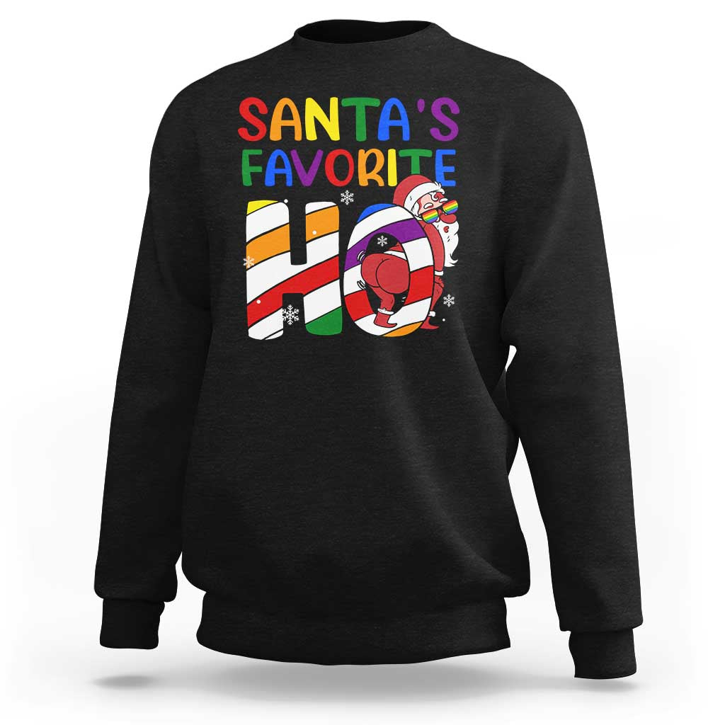 Black Christmas LGBT sweatshirt with “Santa's Favorite” rainbow graphic and Santa on front