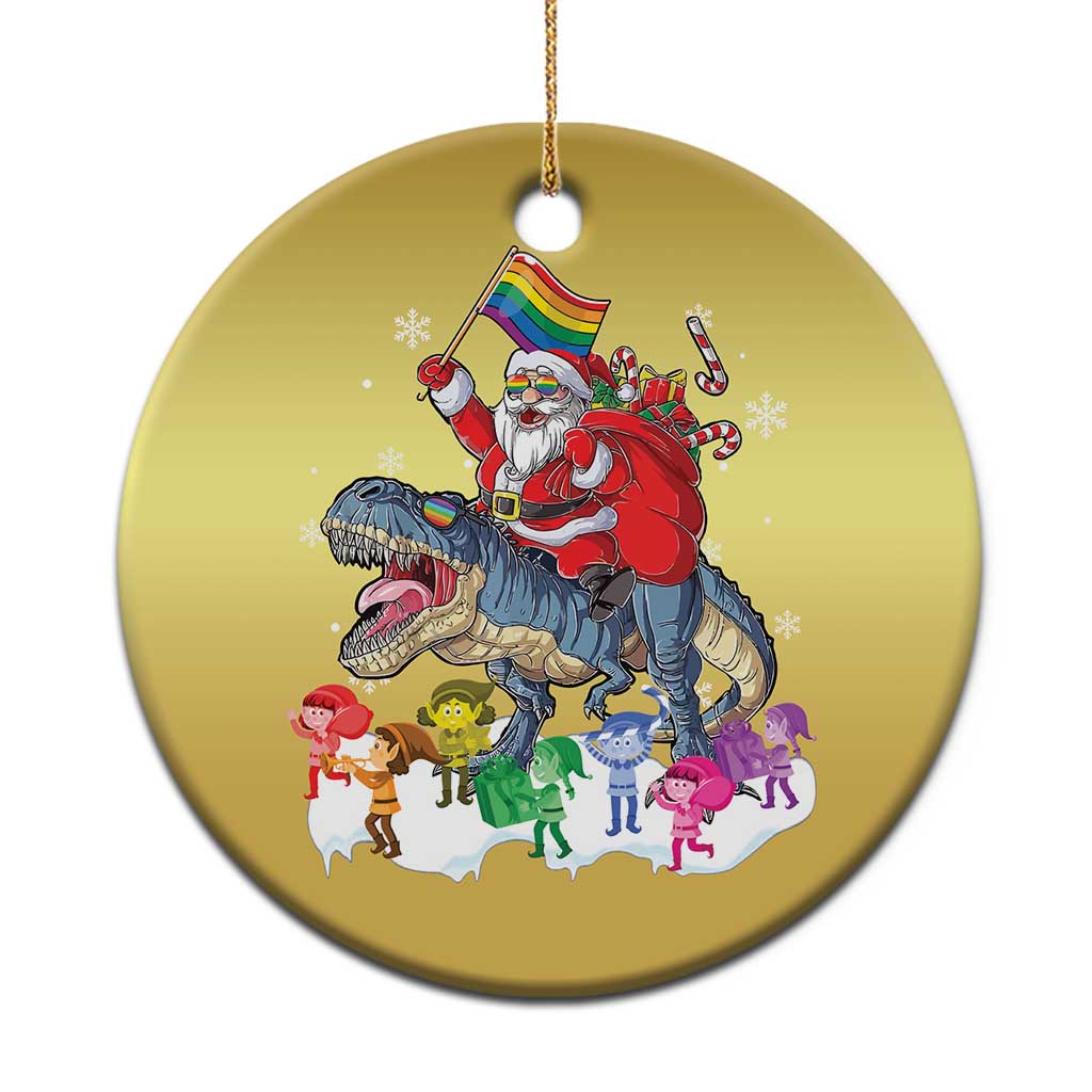 Funny Xmas LGBT Christmas Ornament Rainbow Flag Santa Riding Dinosaur - Wonder Print Shop