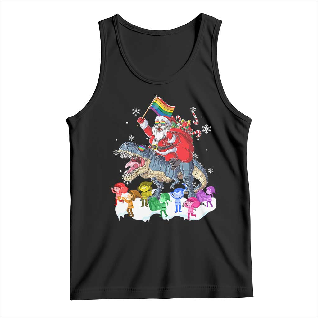 Funny Christmas LGBT Tank Top Rainbow Flag Santa Riding Dinosaur