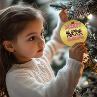 Gold round Christmas ornament with Merry Creepmas text and character graphic