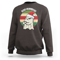 Dark chocolate crewneck sweatshirt with Boo Humbug Santa-ghost graphic