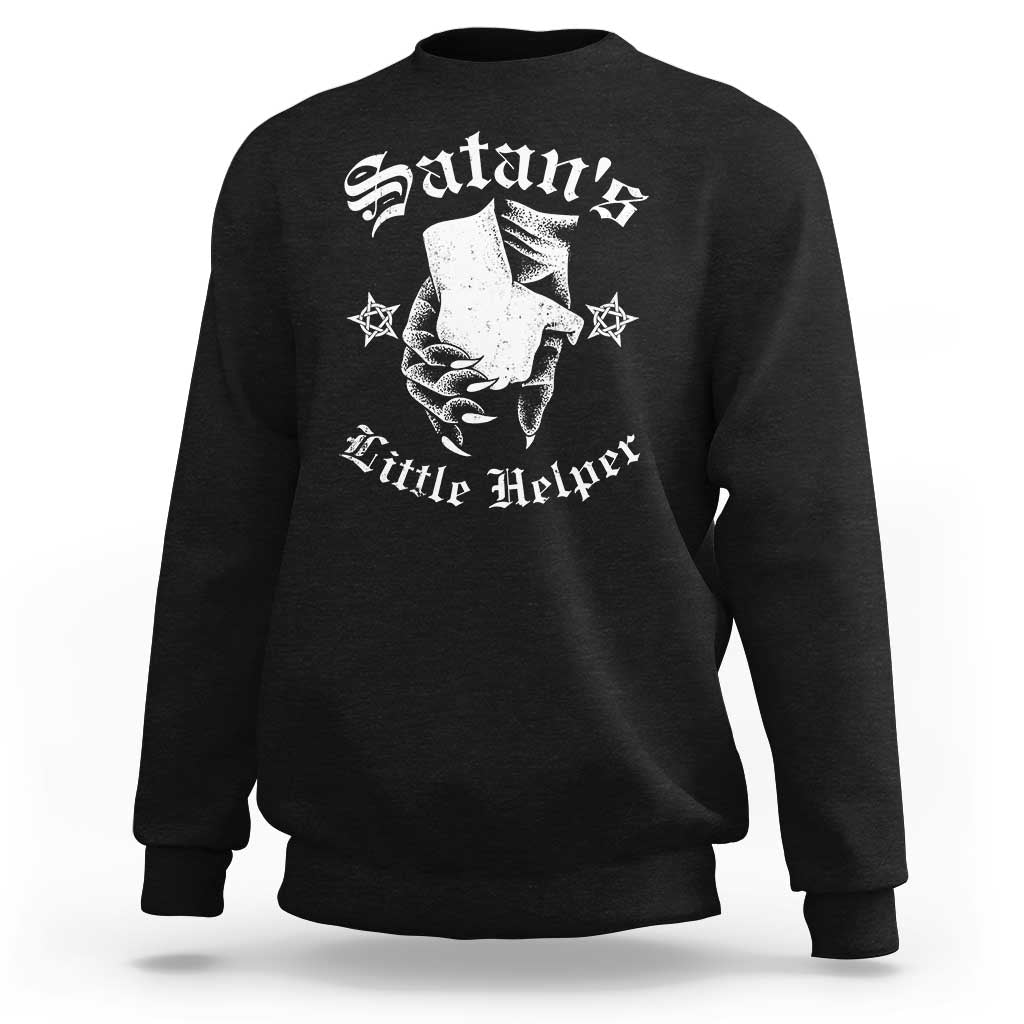 Black crewneck sweatshirt with front graphic and ribbed cuffs and hem