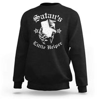 Black crewneck sweatshirt with front graphic and ribbed cuffs and hem