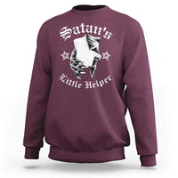 Maroon crewneck sweatshirt with front graphic and ribbed cuffs and hem